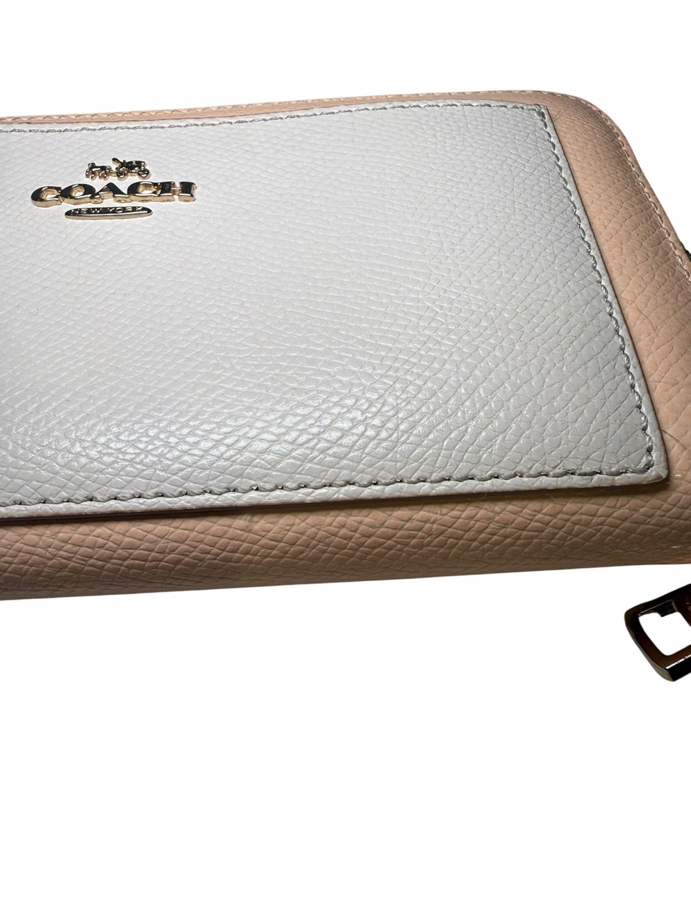 Coach Accordion Zip Wallet in Colorblock Pebble Leather - Pink / Light Gray - Picture 10 of 13